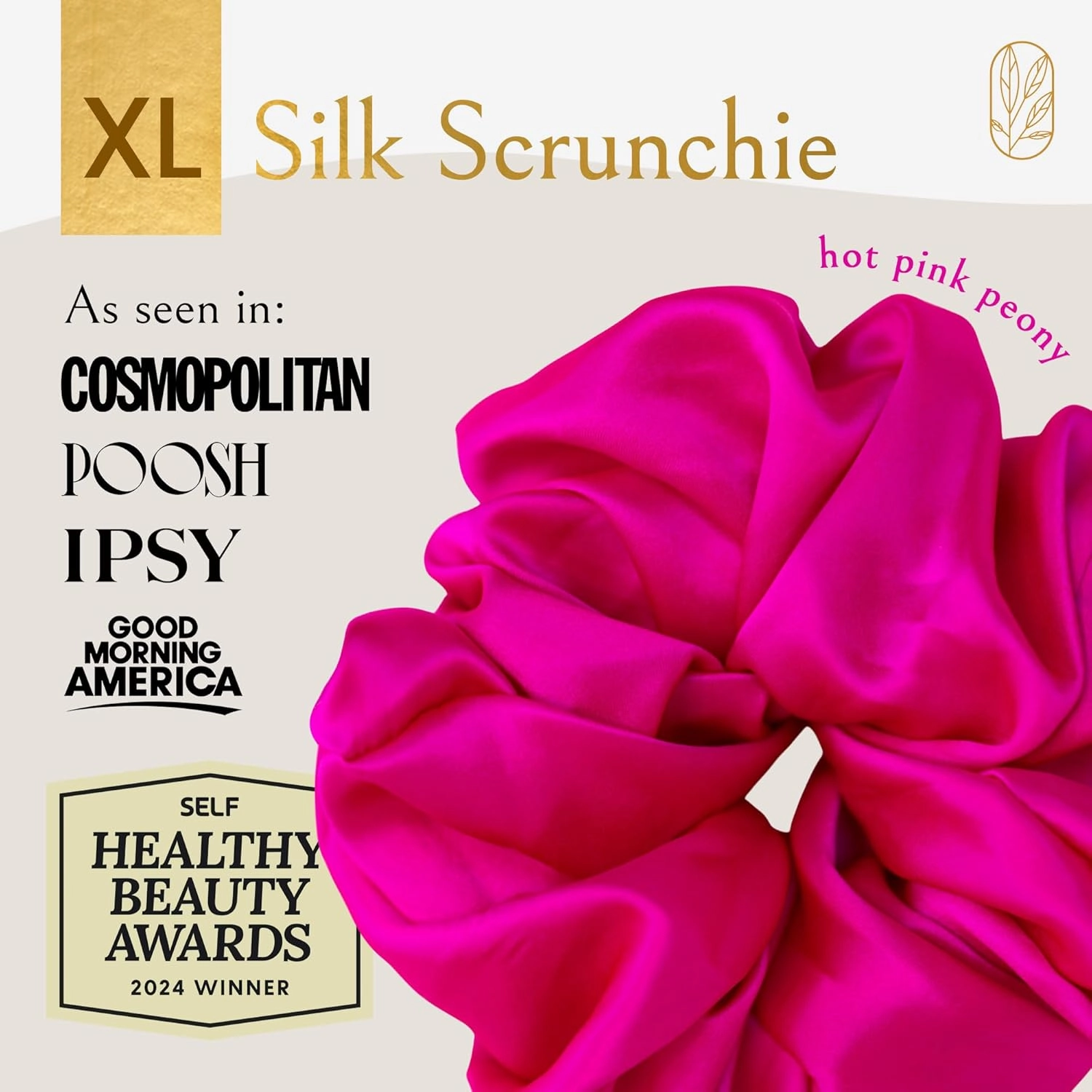 Hair Scrunchies for Women, Extra Large Silk Scrunchies for Curly Hairs, Silk Ties No Damage for Thick Hair, Ponytail Holders - Hot Pink Peony, XL