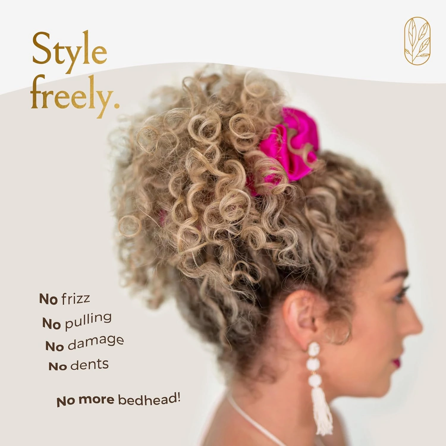 Hair Scrunchies for Women, Extra Large Silk Scrunchies for Curly Hairs, Silk Ties No Damage for Thick Hair, Ponytail Holders - Hot Pink Peony, XL