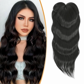 Hair Toppers for Women with Thinning Hair, 20 Inch Curly Natural Balck Pieces Clip in Crown Extensions Long Layered Wig Topper with Side Bangs
