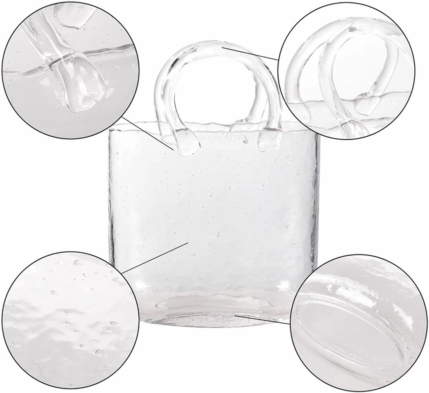 Handbag Vase, Vase with Handle Purse Vase with Fish Bowl Handbag Glass Vase, Decor Glass Vase for Photo/Birthday/Home Décor,Style1-Pink