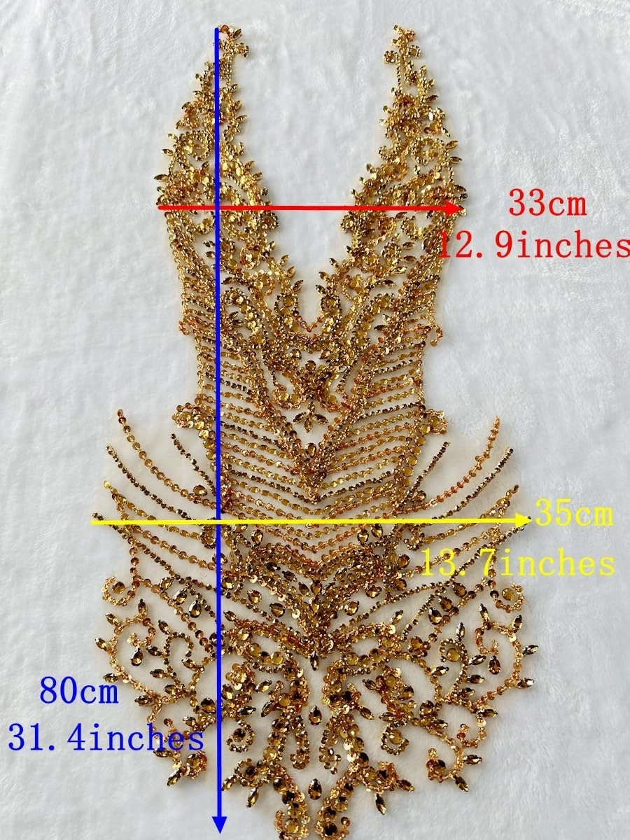 Handmade Rhinestones Bodice Applique sew on Beads Trim Patches Trim Accessories for Wedding Dress Shiny Decorative lace Patch (Silver)