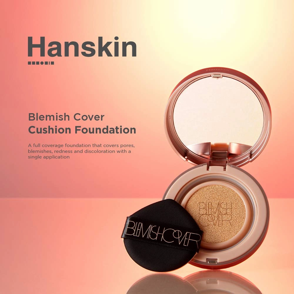Hanskin Blemish Cover Conceal Cushion, Full Coverage Semi Matte Cushion Foundation Case SPF 50  , Lightweight Flawless Corrects Redness [No. 21 Cream/Semi Matte / 0.38 oz x 2 Refills]