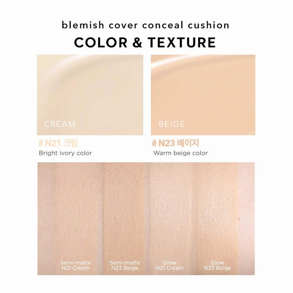 Hanskin Blemish Cover Conceal Cushion, Full Coverage Semi Matte Cushion Foundation Case SPF 50  , Lightweight Flawless Corrects Redness [No. 21 Cream/Semi Matte / 0.38 oz x 2 Refills]