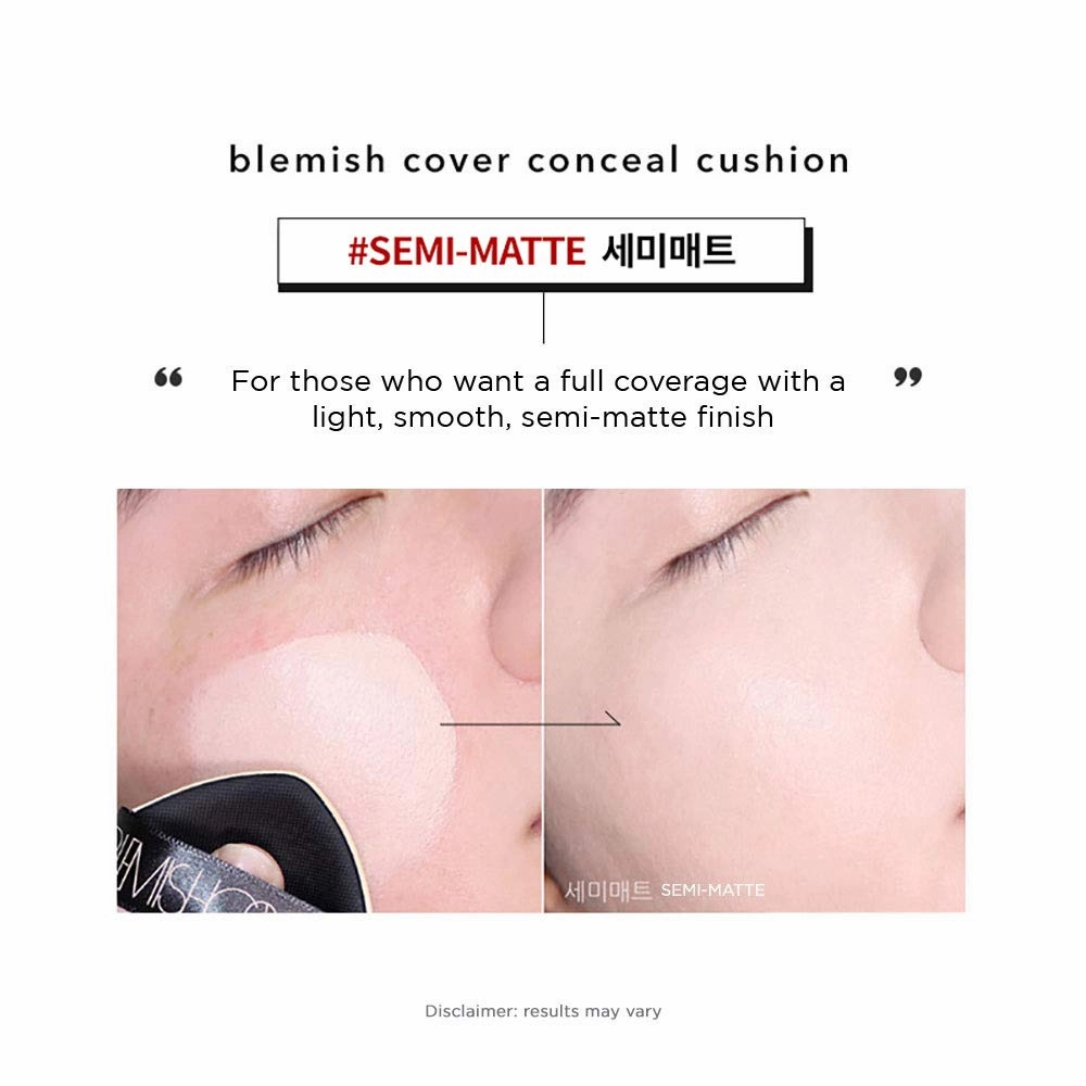 Hanskin Blemish Cover Conceal Cushion, Full Coverage Semi Matte Cushion Foundation Case SPF 50  , Lightweight Flawless Corrects Redness [No. 21 Cream/Semi Matte / 0.38 oz x 2 Refills]