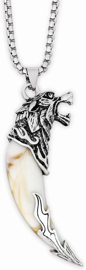 HAQUIL Silver Wolf Tooth Necklace - Men's Animal Fang Pendant With Retro Head Spear Chain for Ceremony Gift Jewelry