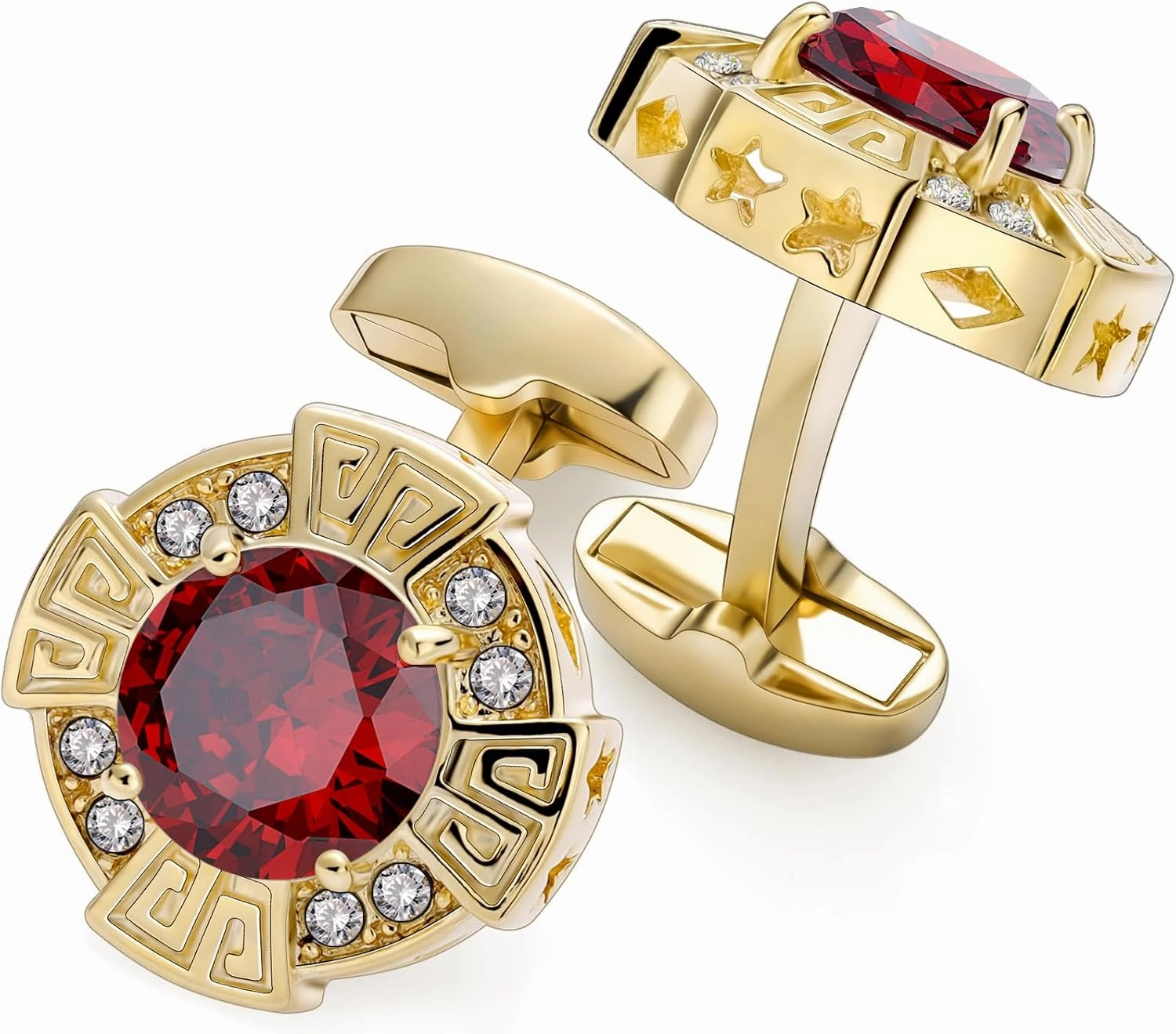 HAWSON Birthstone Cufflinks for Men with Gift Box, Gold Tone Cuff Links for Men's Dress Shirts and French Cuff Shirts on Wedding Birthday Party Anniversary
