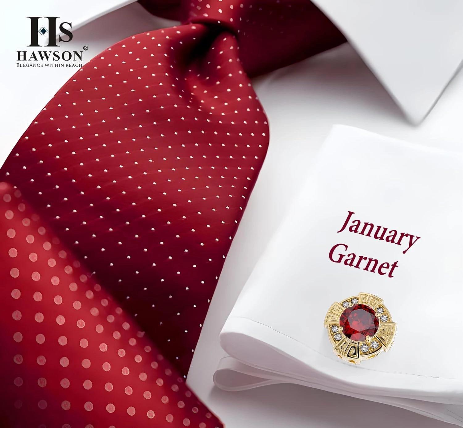 HAWSON Birthstone Cufflinks for Men with Gift Box, Gold Tone Cuff Links for Men's Dress Shirts and French Cuff Shirts on Wedding Birthday Party Anniversary