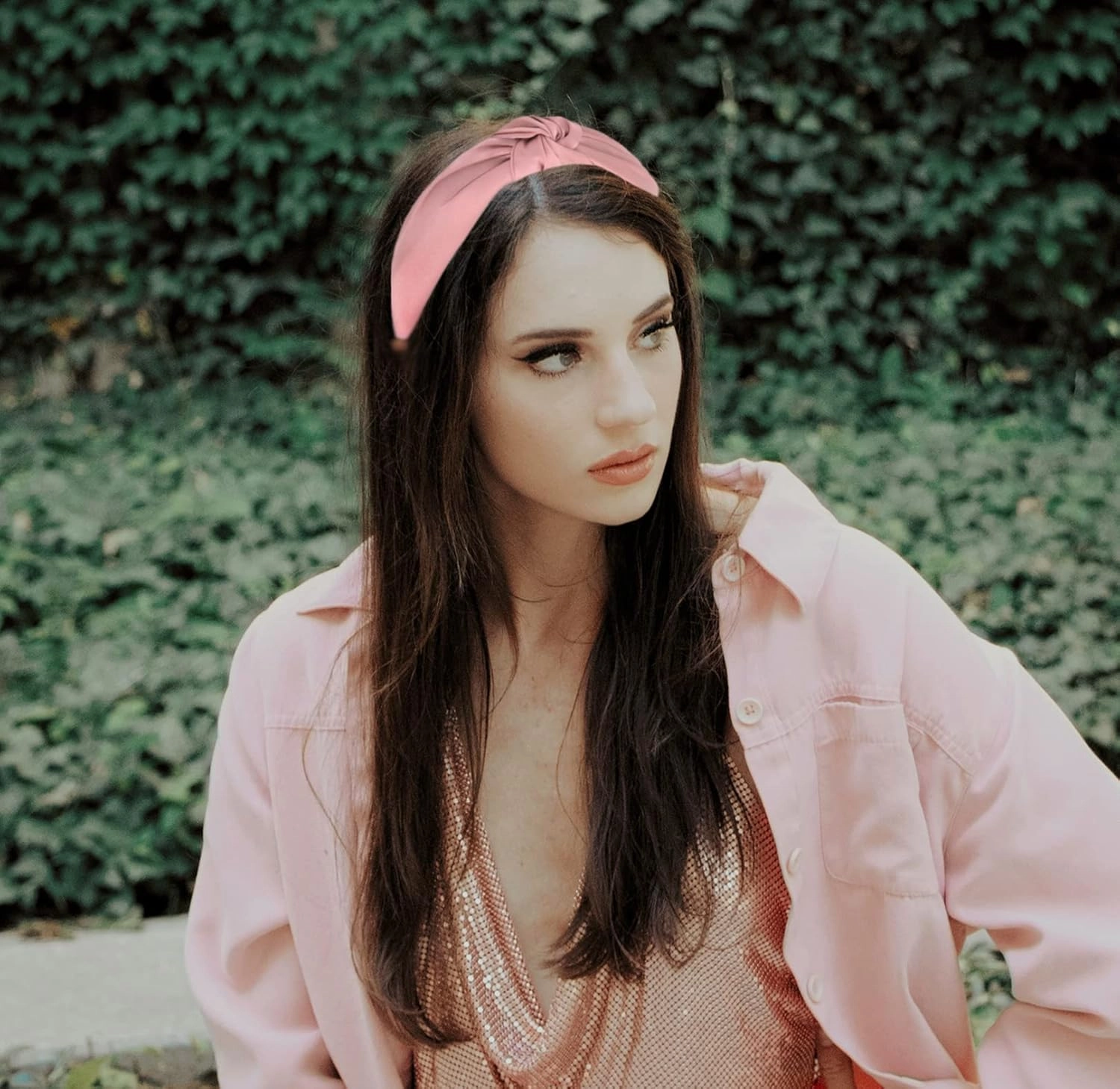 Headbands for Women, Dusty Pink Satin Knotted Headband Made of Silk Quality Satin Fabric, Fashion Designer Top Knot Head band