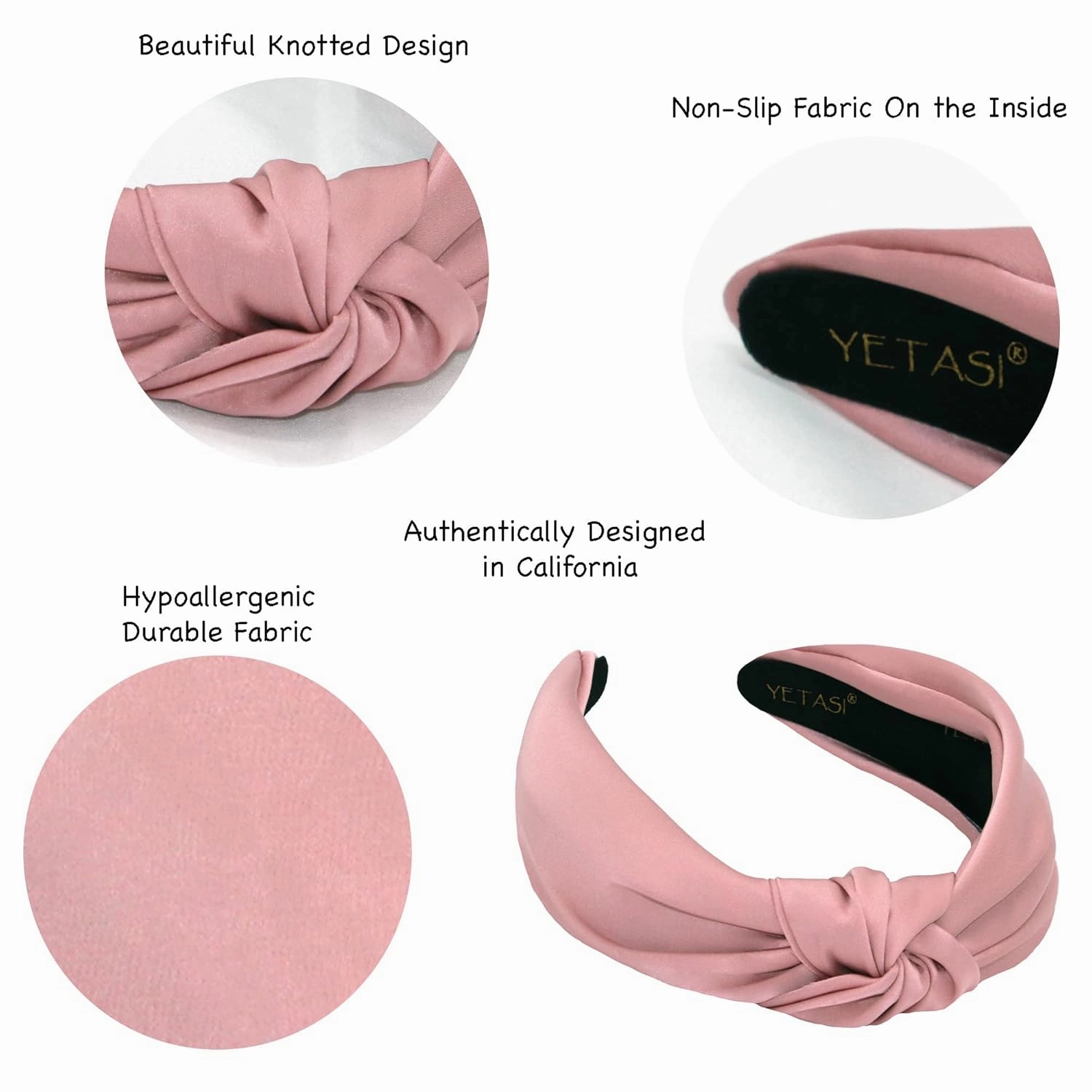 Headbands for Women, Dusty Pink Satin Knotted Headband Made of Silk Quality Satin Fabric, Fashion Designer Top Knot Head band