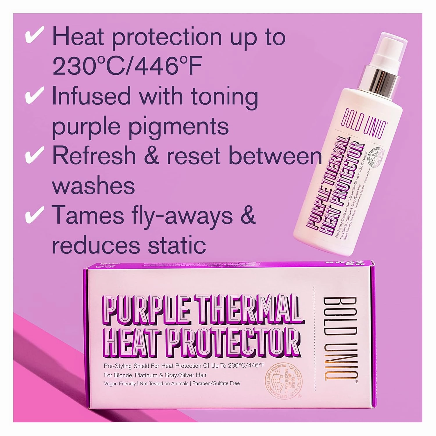 Heat Protectant Spray Formulated For Blonde, Platinum, Ash & Silver/Gray Hair. Thermal Shield Protection Professional Formula Minimises Brassy Yellow Tones. Protects Dry, Damaged, Frizzy & Curly Hair