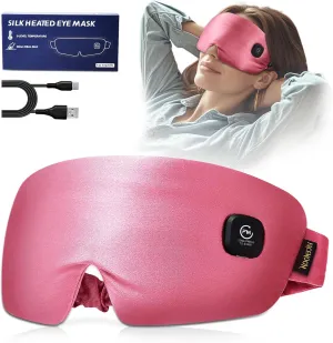 Heated Eye Mask for Dry Eyes - Silk Cordless Warm Eye Compress Moist Heat, FSA HSA Eligible, Eye Heating Pad for Stye Treatment, Tired Eyes, Sleep, Travel, Washable, Rechargeable, Pink
