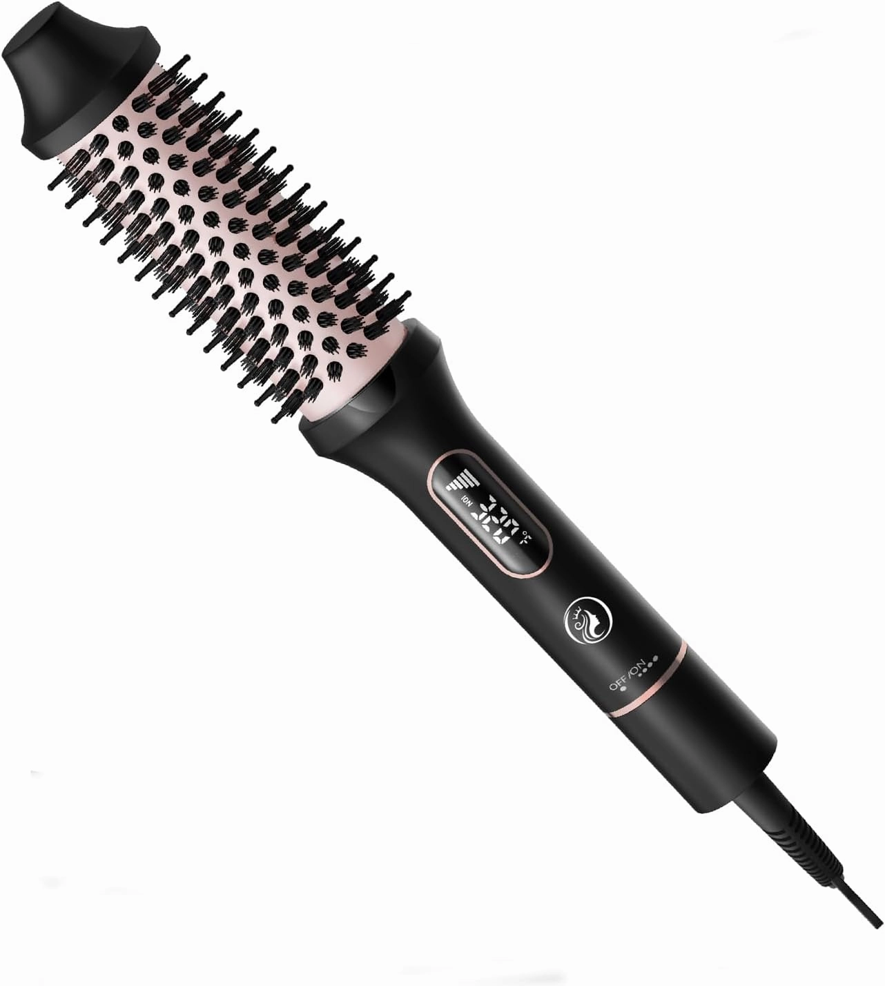 Heated Round Brush for Hair Straightener, Curler, and Volumizer, 1.5 inch Curling Styler, Negative Ion Thermal Brush, with 6 Temp Settings, Fast Heating, Dual Voltage for Travel, Pink