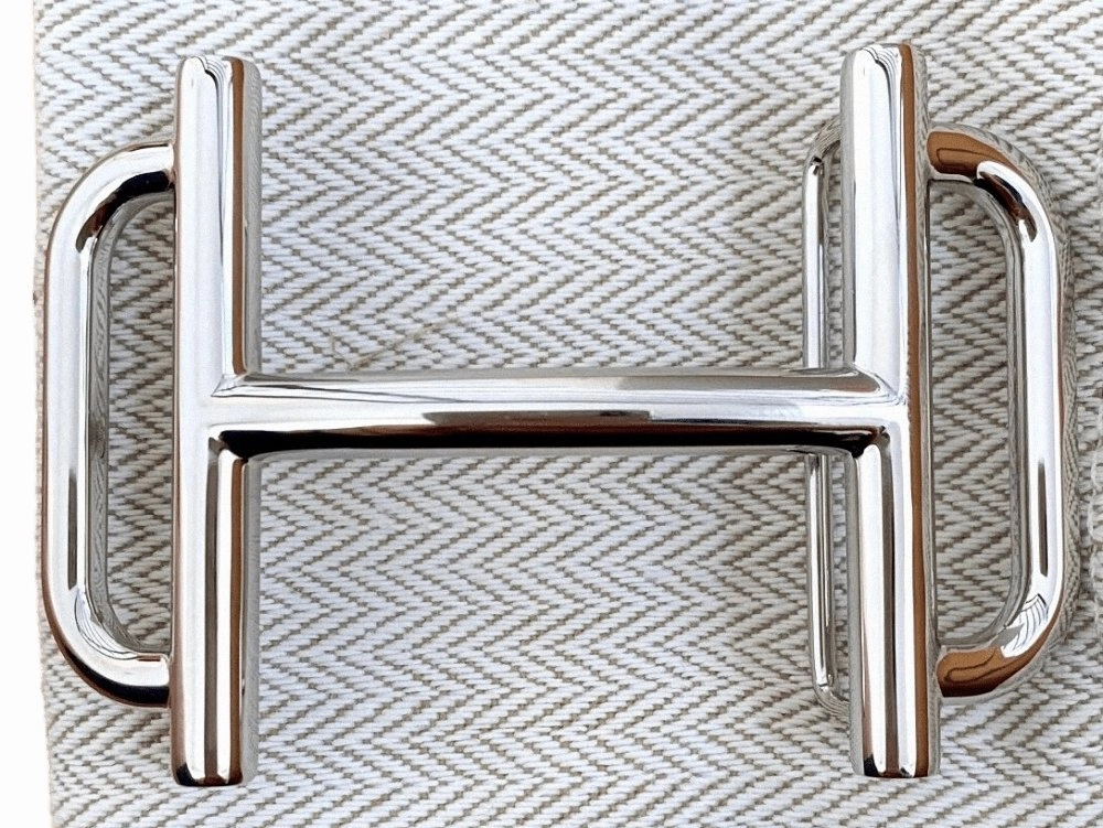 Hermes [50] Silver Laiton Palladium H ROYAL Belt Buckle 38 mm New with Pouch and white Box!