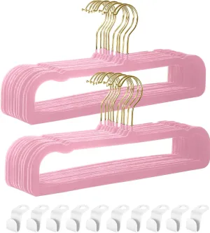 HGYZE Velvet Pants Hangers 20 Pack, 360° Swivel Gold Hook, Non Slip Felt Hanger for Spaghetti Strap Dresses Slack Jean, Short Neck Pant Bar for Closet, Cute Flocked Trouser for Adult Teen