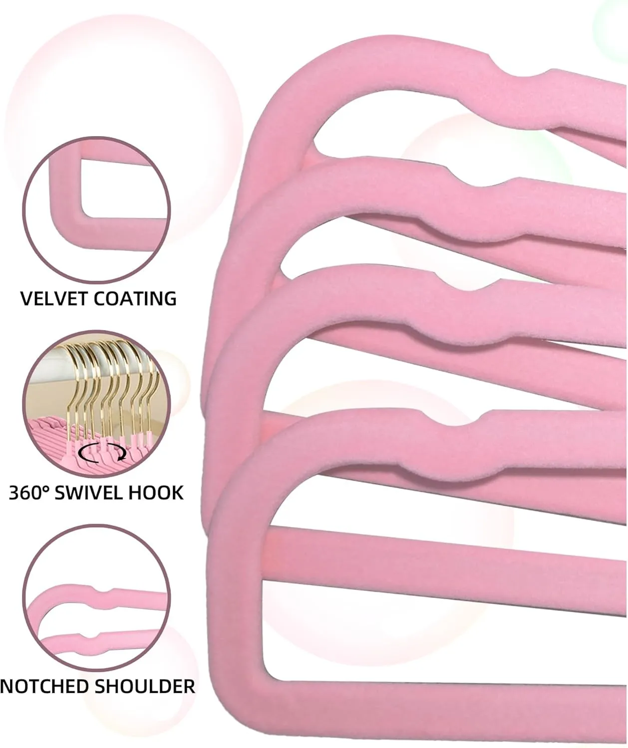 HGYZE Velvet Pants Hangers 20 Pack, 360° Swivel Gold Hook, Non Slip Felt Hanger for Spaghetti Strap Dresses Slack Jean, Short Neck Pant Bar for Closet, Cute Flocked Trouser for Adult Teen