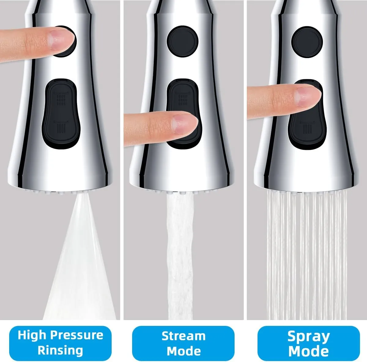 Hibbent Pull Down Kitchen Faucet Head Replacement, 3-Function Kitchen Sink Spray Nozzle with 15 Adapters, Compatible with Moen, American Standard, Delta, Kohler Faucets, Chrome (Shiny Silver)
