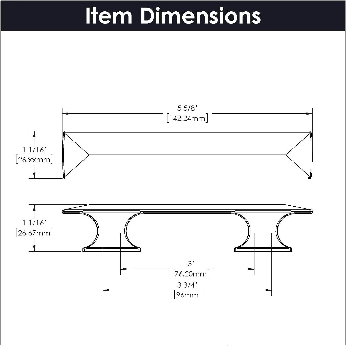 Hickory Hardware 10 Pack Solid Core Kitchen Cabinet Pulls, Luxury Cabinet Handles, Hardware for Doors & Dresser Drawers, 3 Inch & 3-3/4 Inch (96mm) Hole Center, Matte Black, Bungalow Collection