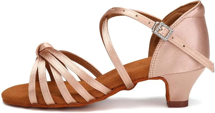 HIPPOSEUS Women's Professional Latin Dance Practice Shoes Open Toe Salsa and Bachata Dancing Shoes Kitten Heel