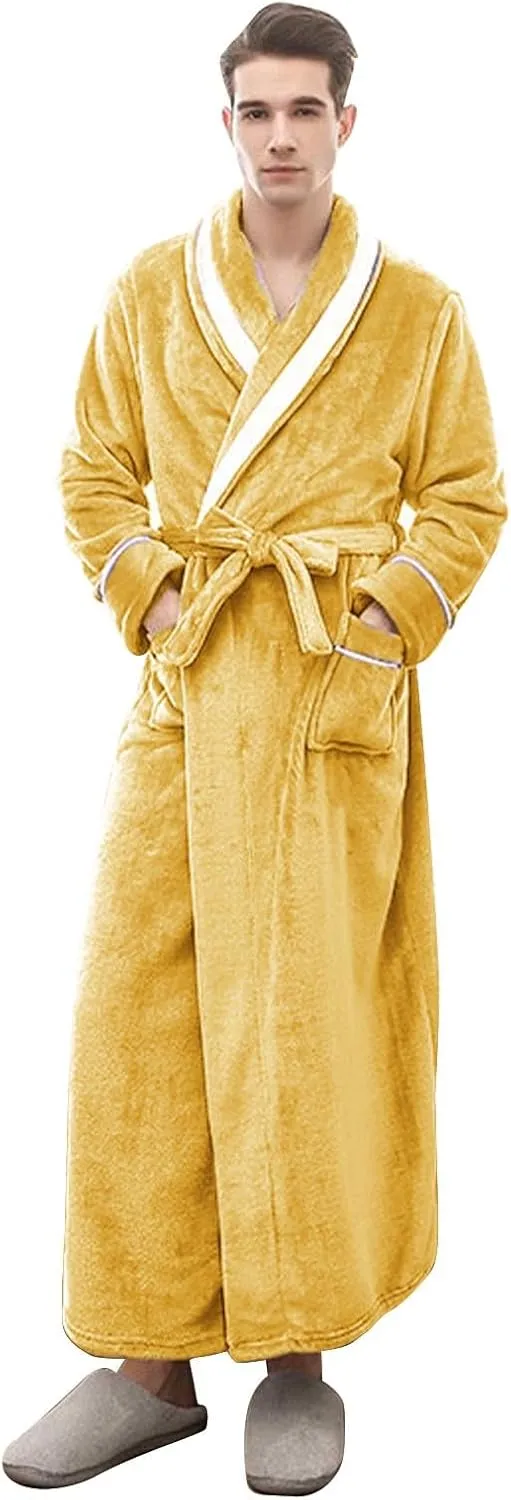 His and Hers Robes Flannel Long Length Matching Robes for Couples Warm Thickened Bathrobe Plus Size Shower Robe