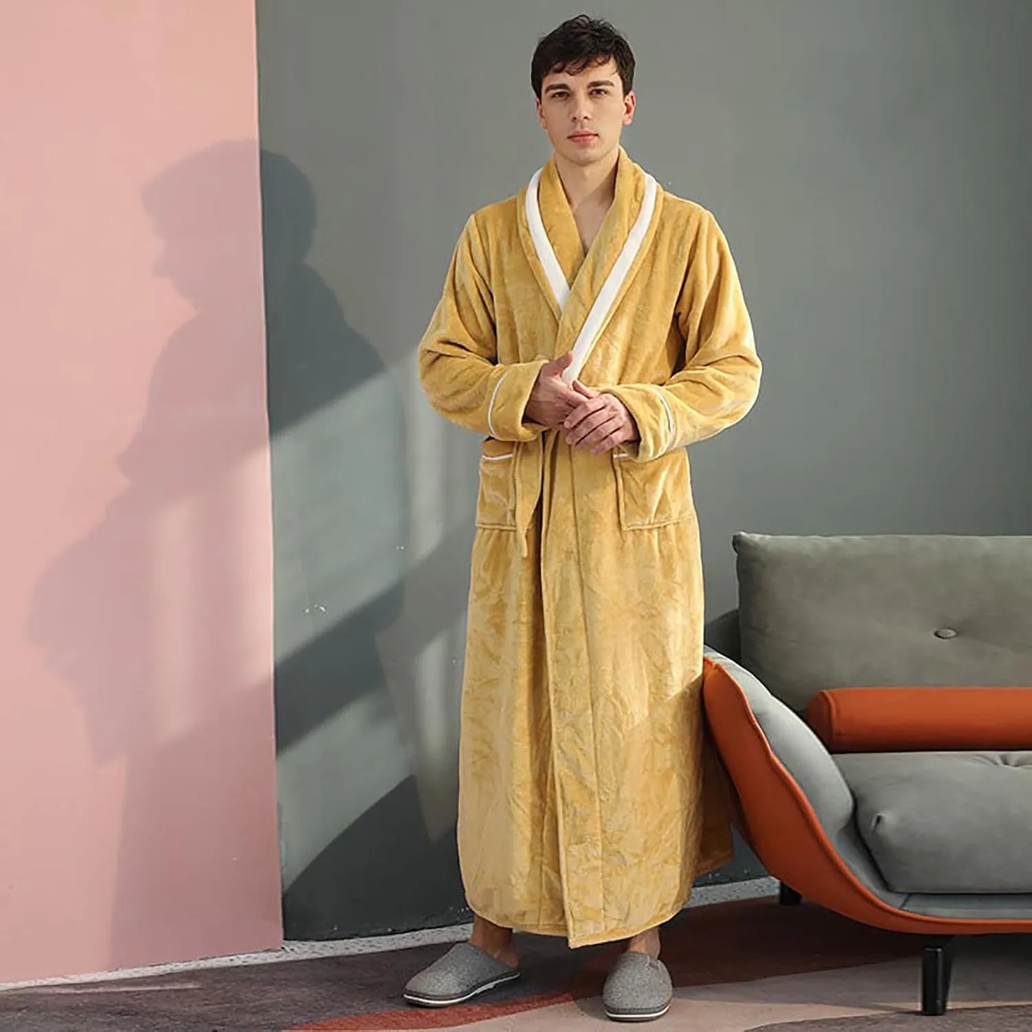 His and Hers Robes Flannel Long Length Matching Robes for Couples Warm Thickened Bathrobe Plus Size Shower Robe