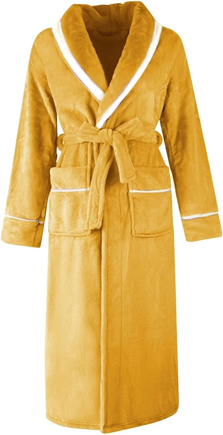 His and Hers Robes Flannel Long Length Matching Robes for Couples Warm Thickened Bathrobe Plus Size Shower Robe