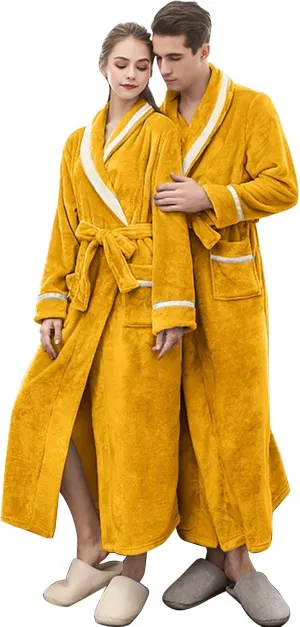 His and Hers Robes Flannel Long Length Matching Robes for Couples Warm Thickened Bathrobe Plus Size Shower Robe