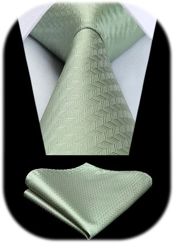 HISDERN Ties for Men Solid Houndstooth Neckties Handkerchief Formal Business Tie & Pocket Square Set Wedding Party