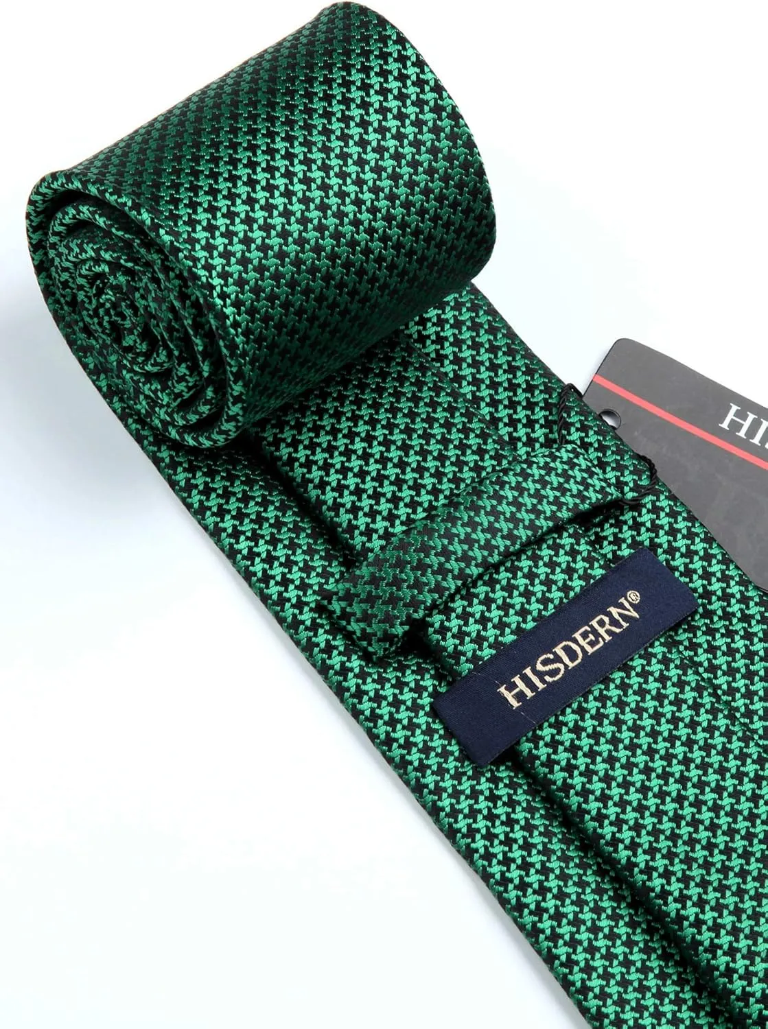 HISDERN Ties for Men Solid Houndstooth Neckties Handkerchief Formal Business Tie & Pocket Square Set Wedding Party