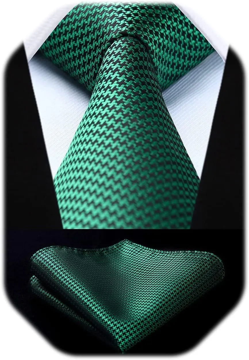 HISDERN Ties for Men Solid Houndstooth Neckties Handkerchief Formal Business Tie & Pocket Square Set Wedding Party