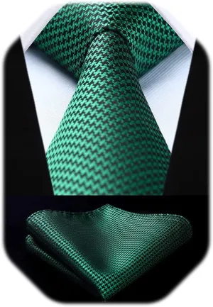 HISDERN Ties for Men Solid Houndstooth Neckties Handkerchief Formal Business Tie & Pocket Square Set Wedding Party