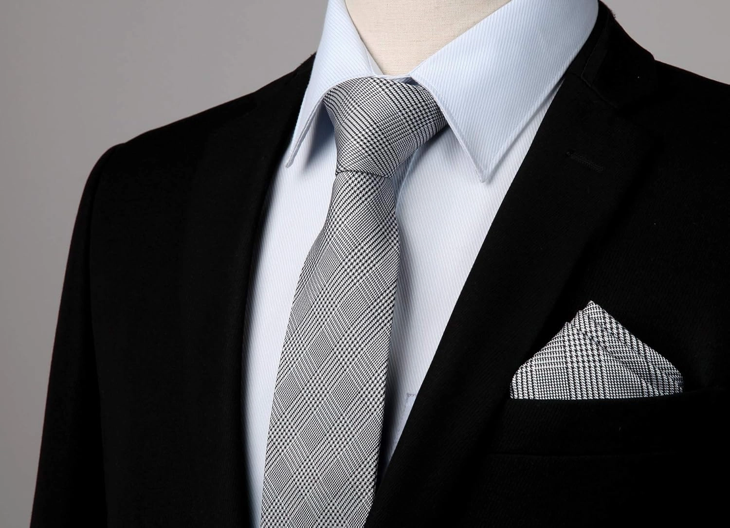 HISDERN Ties for Men Solid Houndstooth Neckties Handkerchief Formal Business Tie & Pocket Square Set Wedding Party