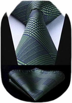 HISDERN Ties for Men Solid Houndstooth Neckties Handkerchief Formal Business Tie & Pocket Square Set Wedding Party