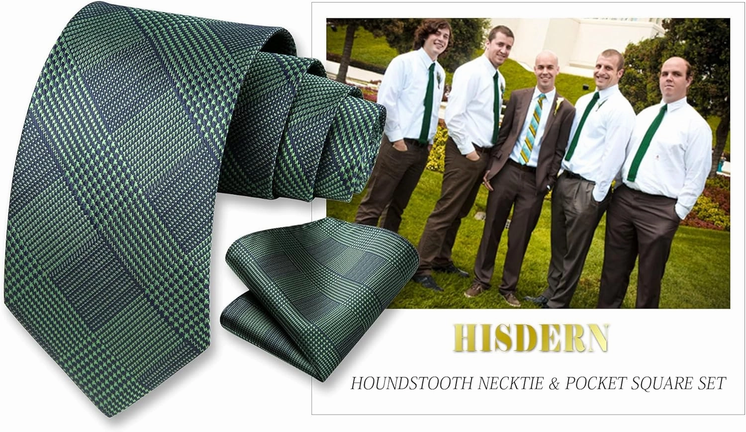 HISDERN Ties for Men Solid Houndstooth Neckties Handkerchief Formal Business Tie & Pocket Square Set Wedding Party