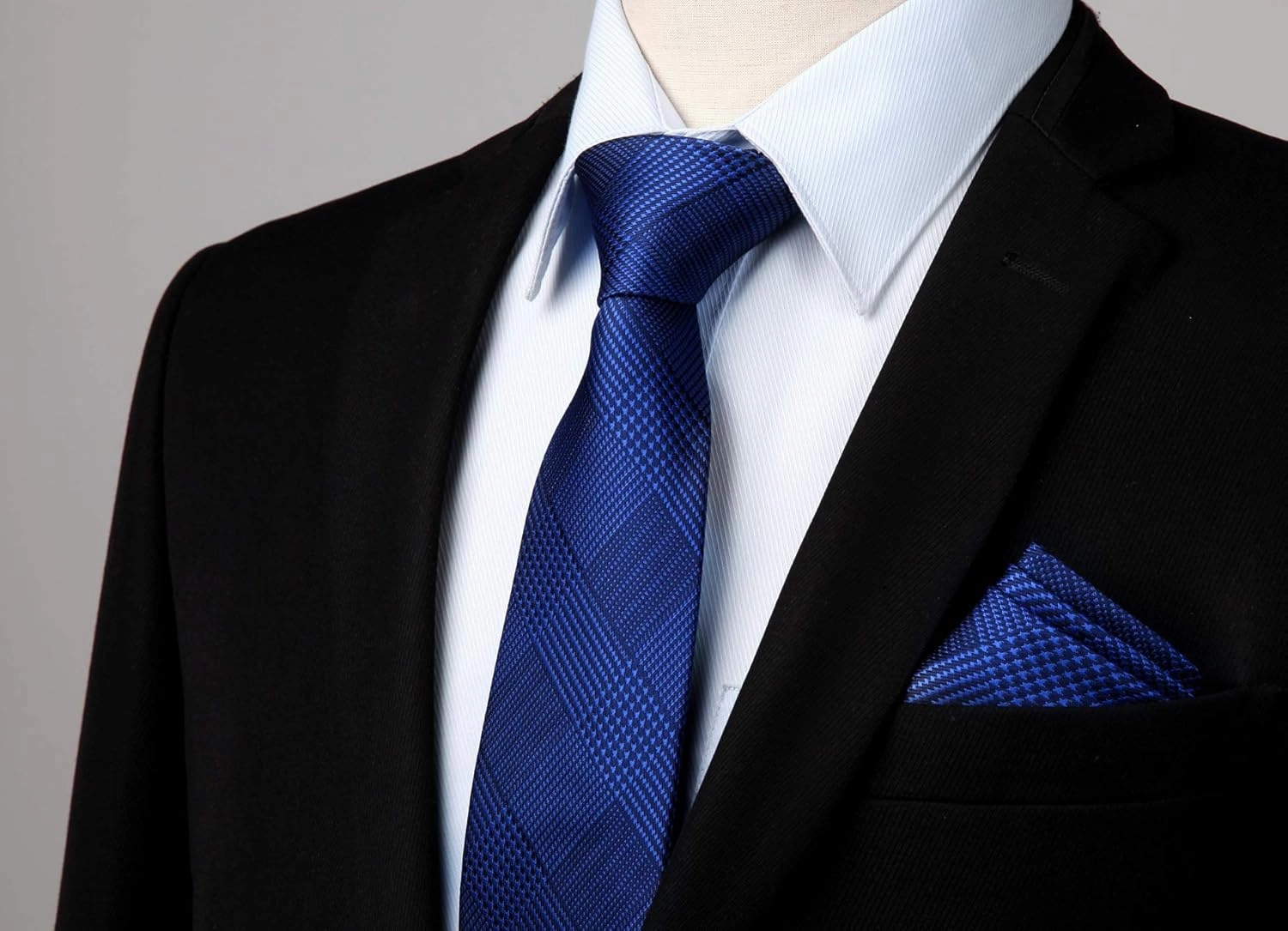 HISDERN Ties for Men Solid Houndstooth Neckties Handkerchief Formal Business Tie & Pocket Square Set Wedding Party