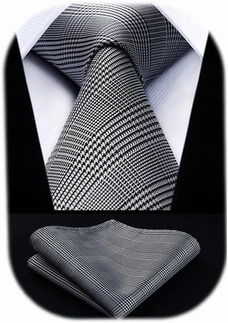 HISDERN Ties for Men Solid Houndstooth Neckties Handkerchief Formal Business Tie & Pocket Square Set Wedding Party