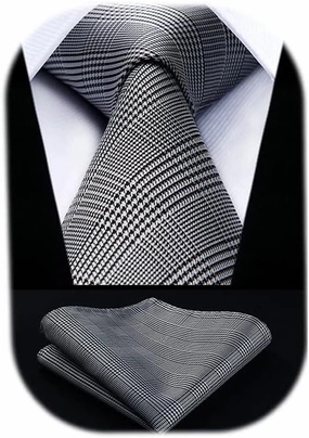 HISDERN Ties for Men Solid Houndstooth Neckties Handkerchief Formal Business Tie & Pocket Square Set Wedding Party