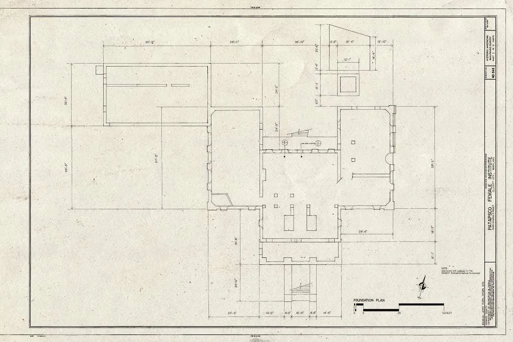 Historic Pictoric : Blueprint Foundation Plan - Patapsco Female Institute, Church Road, Berg Alnwick, Ellicott City, Howard County, MD 12in x 08in
