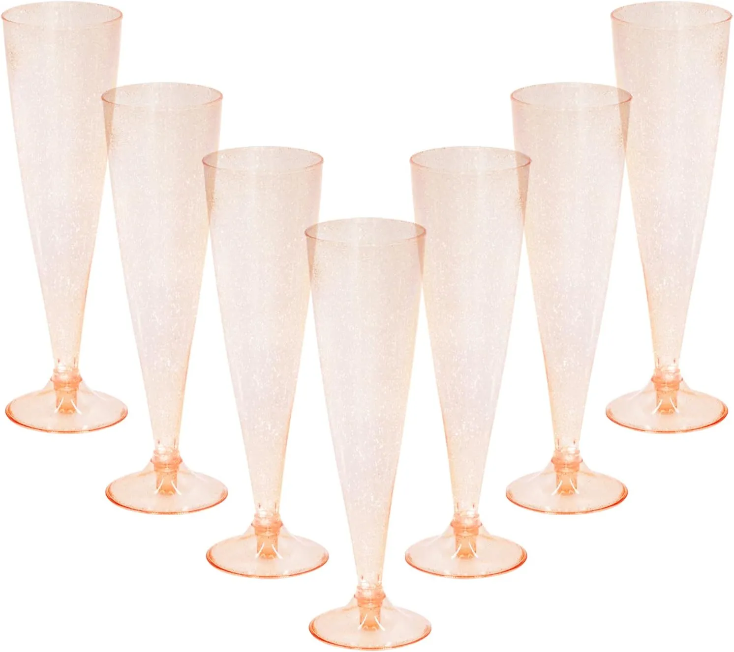 Homy Feel 30 Pack Rose Gold Glitter Plastic Rose Gold Wine Glasses,5OZ Champagne Flutes Disposable for Party,Plastic Champagne Flutes,Mimosa Bar Glasse for Valentine's day Galentines day Supplies