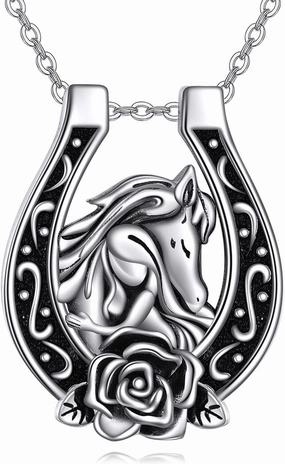 Horseshoe Necklace 925 Sterling Silver Horseshoe Clover/Women With Horse Pendant Necklace Irish Shamrock Jewelry Gifts For Women Friend