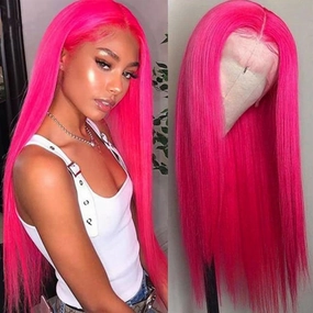 Hot Pink Lace Front Wigs Wear and Go Glueless Wig Pre Plucked Long Straight Hair Wig Magenta Pink Wigs Ready to Wear Wigs Heat Resistant Synthetic Lace Front Wigs for Women