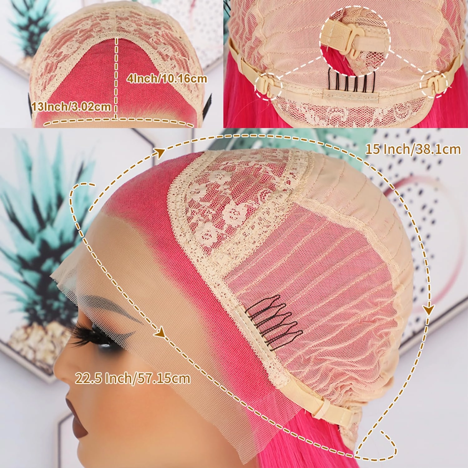 Hot Pink Lace Front Wigs Wear and Go Glueless Wig Pre Plucked Long Straight Hair Wig Magenta Pink Wigs Ready to Wear Wigs Heat Resistant Synthetic Lace Front Wigs for Women