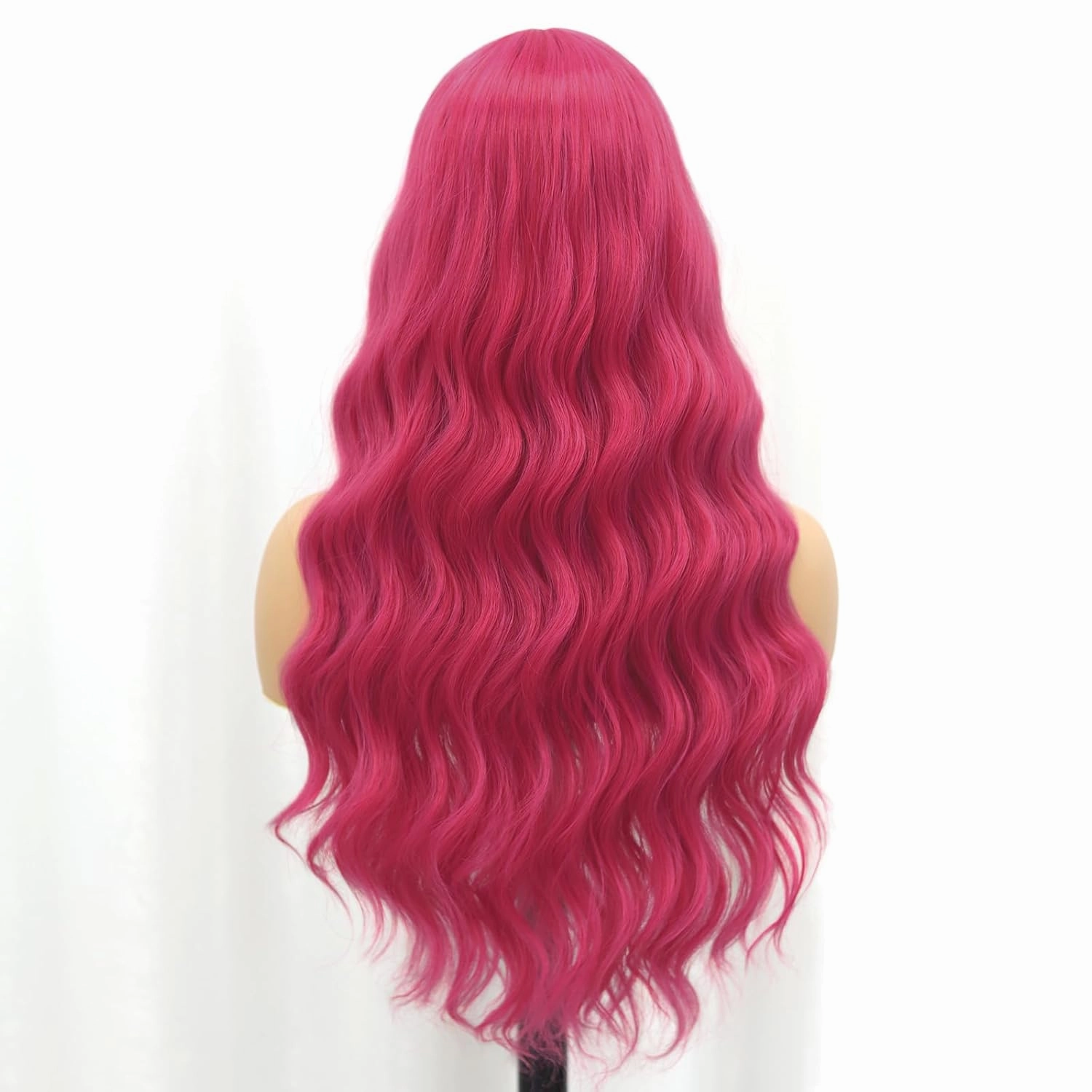 Hot Pink Wig for Women Long Curly Wig Cap With Bangs Natural Wave Synthetic Fiber Glueless Hair Wigs for Daily Party Cosplay