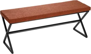Household Essentials Harper Metal Bench with Boucle Upholstered Cushion, Terracotta and Black