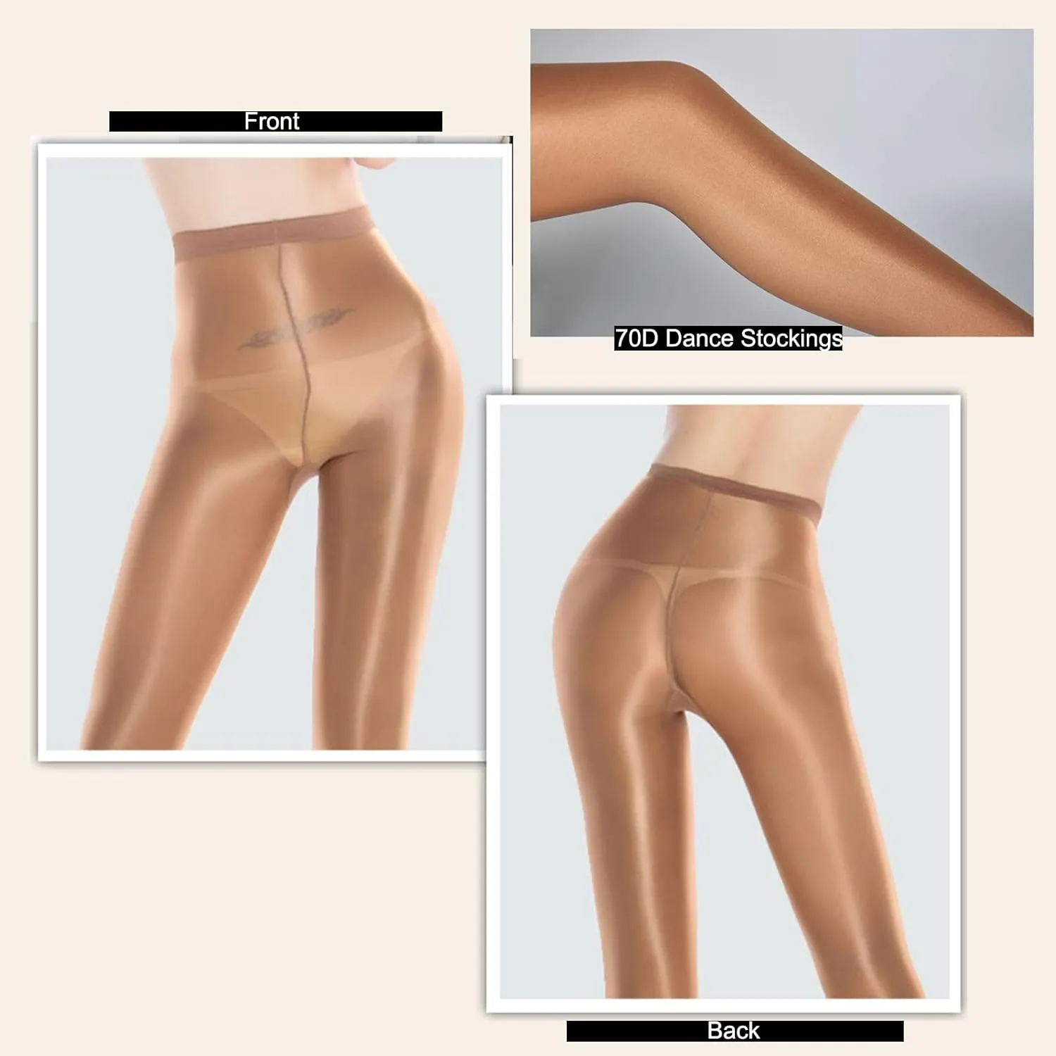 HTRUIYA Women's Sheer Reflective Shiny Silk Pantyhose 70D Flash Oil Bright Shaping Dance Stockings Tights