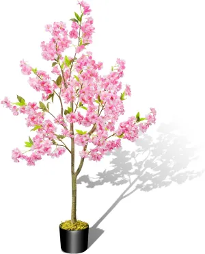 HUAESIN 4.1ft Artificial Cherry Blossom Tree Artificial Trees Tall Faux Plants Indoor Pink Fake Sakura Flowers Tree for Spring Home Room Office Wedding Party Valentine's Day Outdoor Decorations
