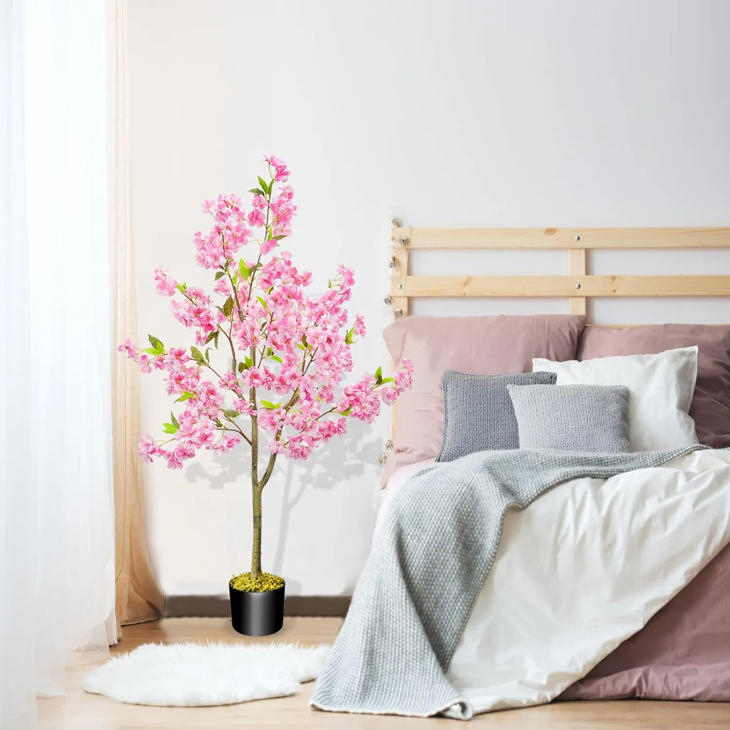HUAESIN 4.1ft Artificial Cherry Blossom Tree Artificial Trees Tall Faux Plants Indoor Pink Fake Sakura Flowers Tree for Spring Home Room Office Wedding Party Valentine's Day Outdoor Decorations