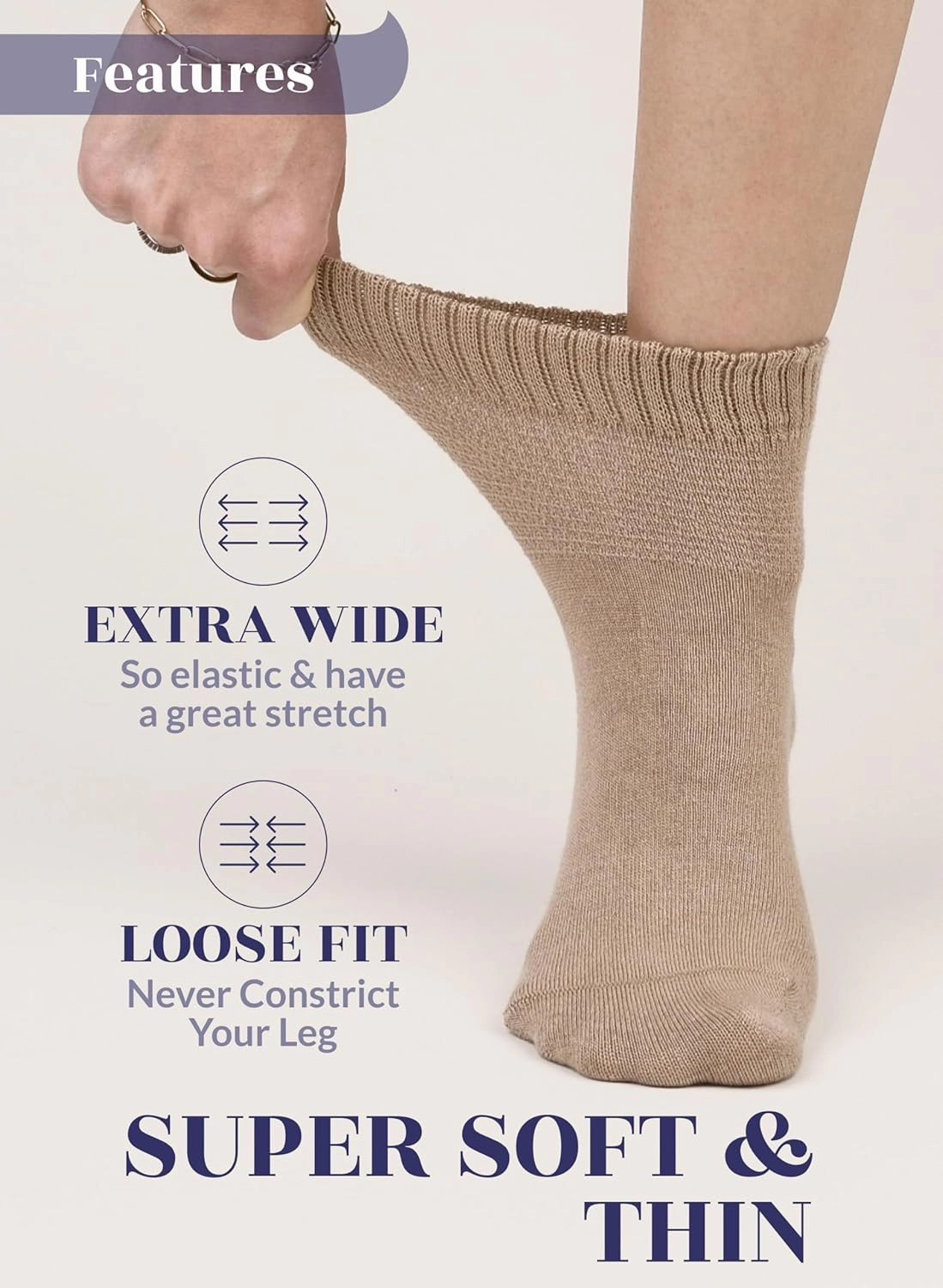 Hugh Ugoli Diabetic Socks for Women, Super Soft, Thin Bamboo Ankle Socks, Wide, Loose, Non-Binding Top, Seamless Toe, 4 Pairs