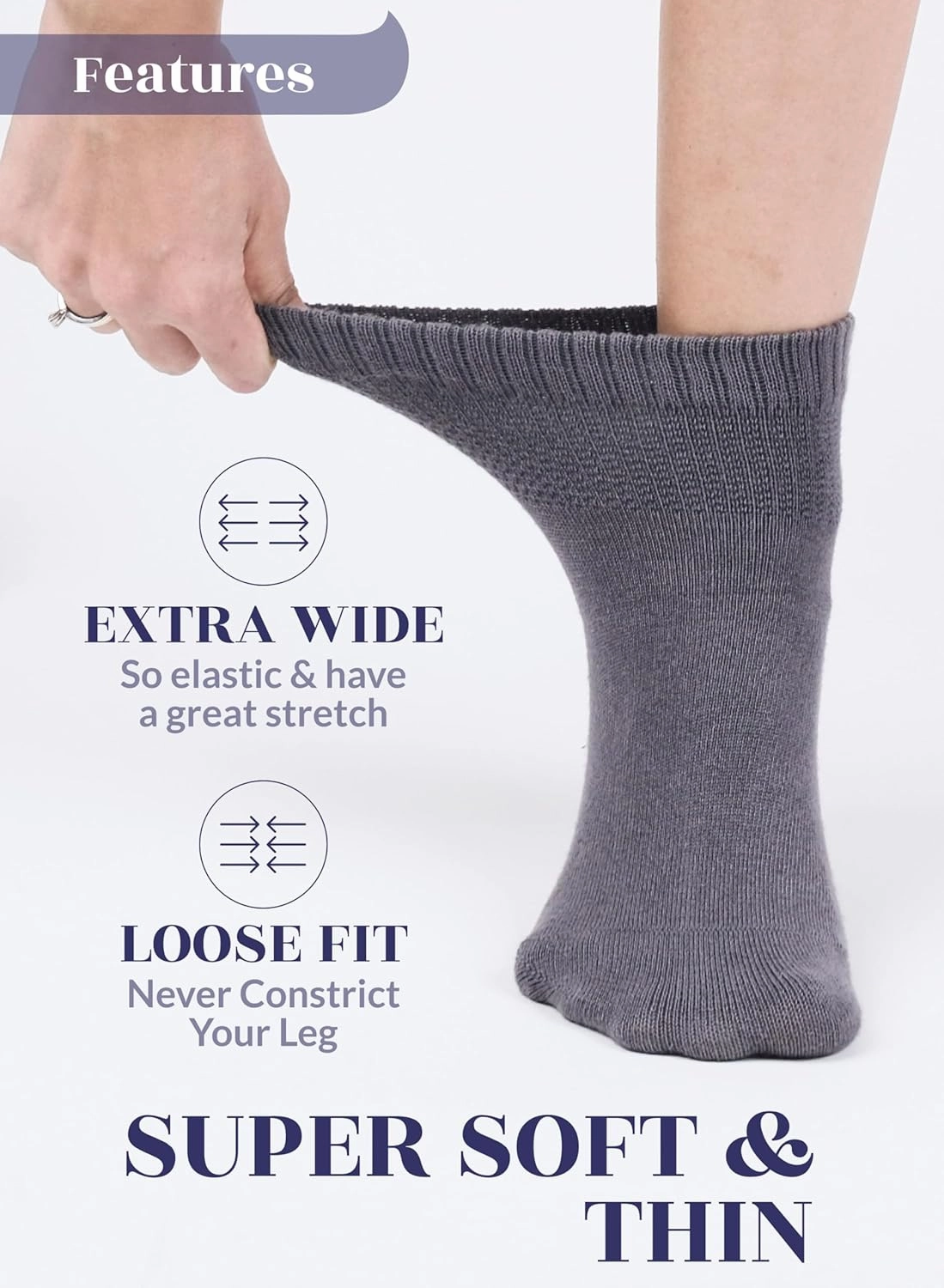 Hugh Ugoli Diabetic Socks for Women, Super Soft, Thin Bamboo Ankle Socks, Wide, Loose, Non-Binding Top, Seamless Toe, 4 Pairs