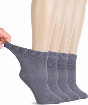 Hugh Ugoli Diabetic Socks for Women, Super Soft, Thin Bamboo Ankle Socks, Wide, Loose, Non-Binding Top, Seamless Toe, 4 Pairs