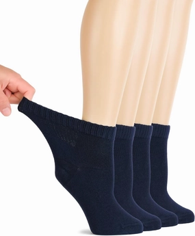 Hugh Ugoli Diabetic Socks for Women, Super Soft, Thin Bamboo Ankle Socks, Wide, Loose, Non-Binding Top, Seamless Toe, 4 Pairs